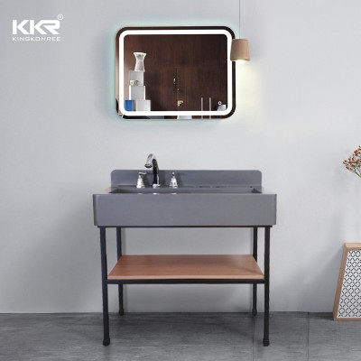 Concrete Color Stylish Bathroom Vanity Sets Solid Surface Vanity Sink with Mirror and Shelf for Hotel