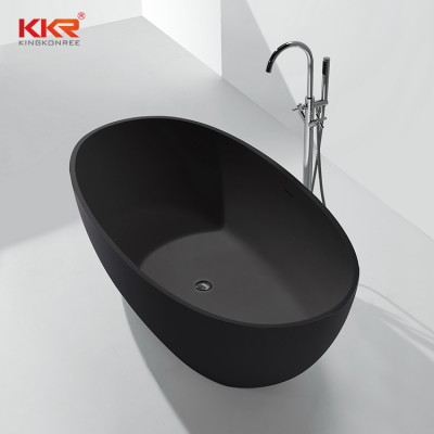 Modern Matte Black Freestanding Solid Surface Cast Stone Bath Bathtub Tub